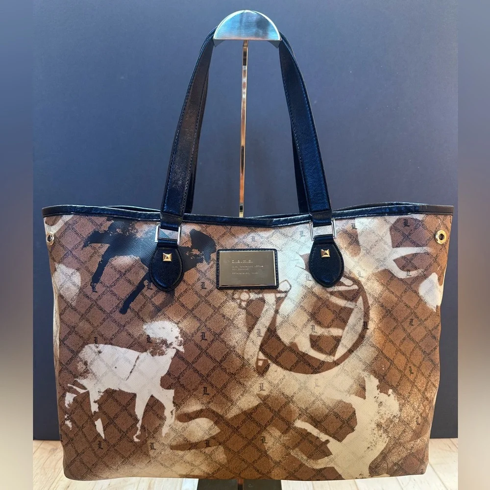 Rare L.A.M.B. By Gwen Stefani "Stencil" Graphic Tote + Stripped Cloth Bag - Picture 6 of 12